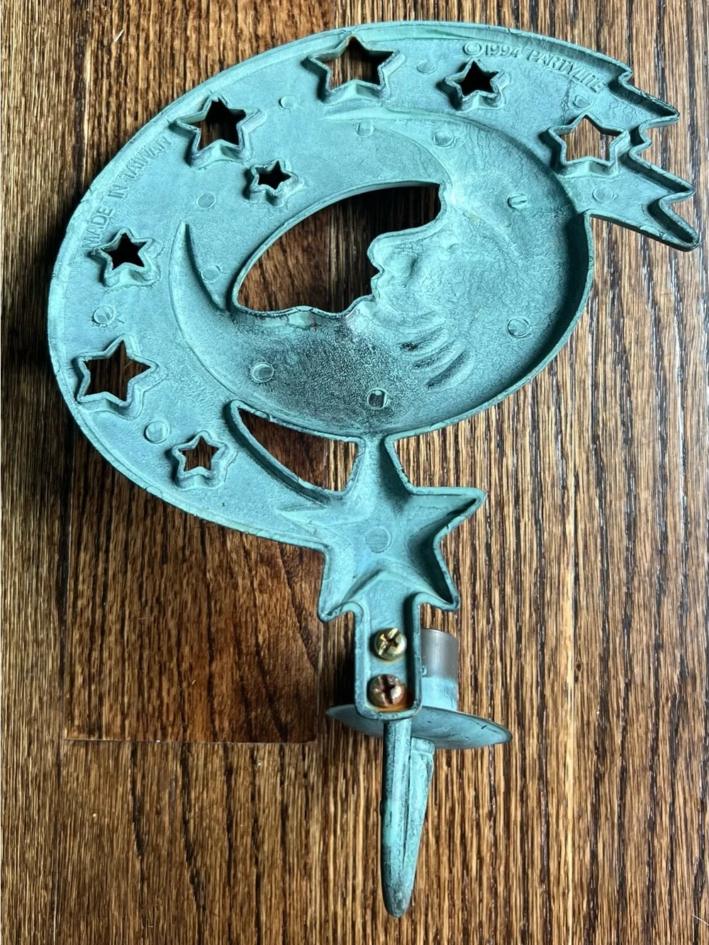 VTG  1994 party lite Crescent Moon & Stars Wall Sconce - Green Brass Finish